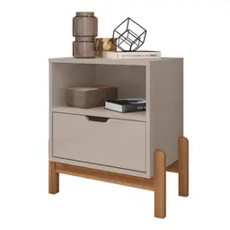 Mesa de Cabeceira Antares 1 Gaveta Off White e Cedro