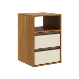 Mesa de Cabeceira Calha 2 Gavetas Freijó e Off White