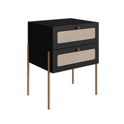 Mesa de Cabeceira Oslo 2 Gavetas Preta e Dourada