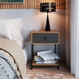 Mesa de Cabeceira Paricel 1 Gaveta Mel e Grafite