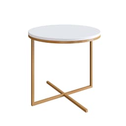 Mesa de Centro Redonda Volpi Branca e Dourada 46x50 cm