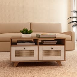 Mesa de Centro Retangular Trama 2 GV Cinamomo e Off White