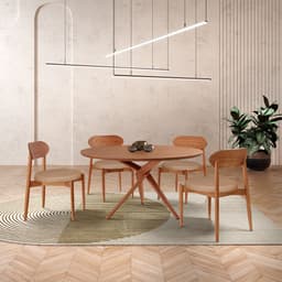 Mesa de Jantar Redonda com Tampo Laminado e 4 Cadeiras Miami Madeira Maciça Linho Bege e Imbuia