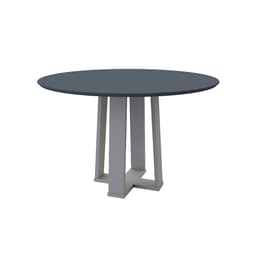 Mesa de Jantar Redonda com Tampo de Vidro Isabela Cinza e Off White 117 cm