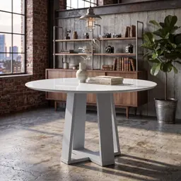 Mesa de Jantar Redonda com Tampo de Vidro Isabela Off White 117 cm
