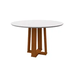 Mesa de Jantar Redonda com Tampo de Vidro Isabela Off White e Ype 117 cm