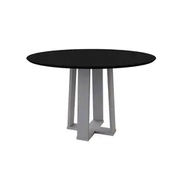 Mesa de Jantar Redonda com Tampo de Vidro Isabela Preta e Off White 117 cm