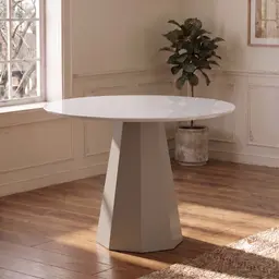 Mesa de Jantar Redonda com Tampo de Vidro Isis Off White 100 cm