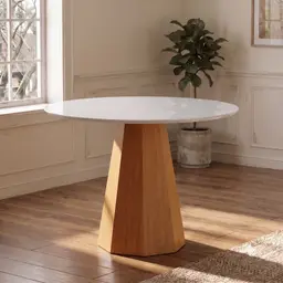 Mesa de Jantar Redonda com Tampo de Vidro Isis Off White e Ype 100 cm