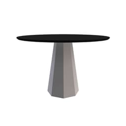 Mesa de Jantar Redonda com Tampo de Vidro Isis Preta e Off White 135 cm