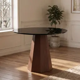 Mesa de Jantar Redonda com Tampo de Vidro Isis Preta e Ype 100 cm