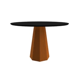 Mesa de Jantar Redonda com Tampo de Vidro Isis Preta e Ype 117 cm