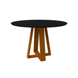 Mesa de Jantar Redonda com Tampo de Vidro Vitoria Preta e Ype 117 cm