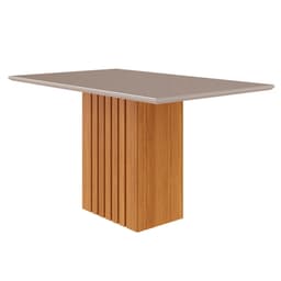 Mesa de Jantar Retangular com Tampo de Vidro Ana Off White e Nature 130 cm