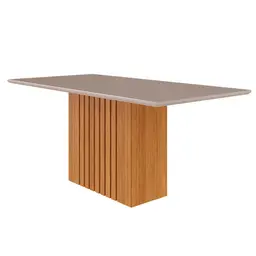 Mesa de Jantar Retangular com Tampo de Vidro Ana Off White e Nature 180 cm