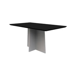 Mesa de Jantar Retangular com Tampo de Vidro Anitta Preta e Off White 160 cm