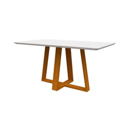 Mesa de Jantar Retangular com Tampo de Vidro Lectus Off White e Ype 160 cm