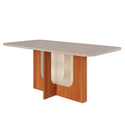 Mesa de Jantar Retangular com Tampo de Vidro Louise Cinamomo e Off White 180 cm