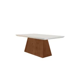 Mesa de Jantar Retangular com Tampo de Vidro Luna com Adesivo Ripado Imbuia e Off White