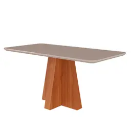 Mesa de Jantar Retangular com Tampo de Vidro Maite Cinamomo e Off White 160 cm
