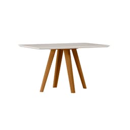 Mesa de Jantar Retangular com Tampo de Vidro Mariah Off White e Ipê 135 cm