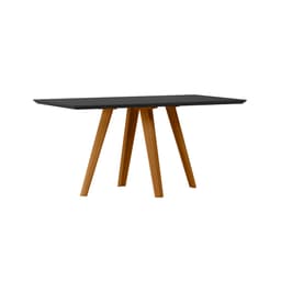 Mesa de Jantar Retangular com Tampo de Vidro Mariah Preto e Ipê 160 cm