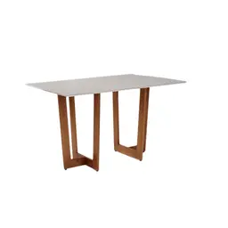 Mesa de Jantar Retangular com Tampo de Vidro Off White Badem Mel 160 cm