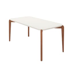 Mesa de Jantar Retangular com Tampo de Vidro Off White Donatella Natural 219 cm
