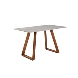 Mesa de Jantar Retangular com Tampo de Vidro Off White Viena Mel 180 cm