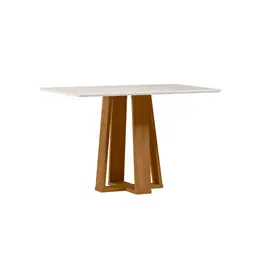 Mesa de Jantar Retangular com Tampo de Vidro Rubi Off White e Ypê 120 cm