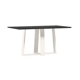 Mesa de Jantar Retangular com Tampo de Vidro Rubi Preto e Off White 160 cm