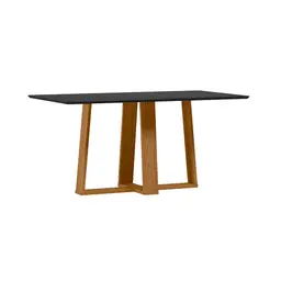 Mesa de Jantar Retangular com Tampo de Vidro Rubi Preto e Ypê 160 cm