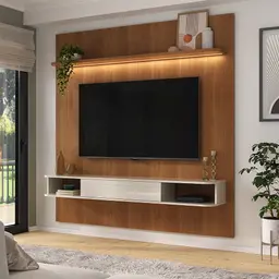 Painel para TV até 75 Polegadas Beluno com LED Cinamomo e Off White