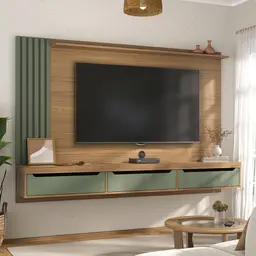 Painel para TV até 75 Polegadas Presence Carvalho e Verde Menta
