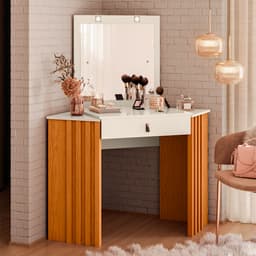 Penteadeira de Canto com Espelho Glitter 1 Gaveta Cinamomo e Off White