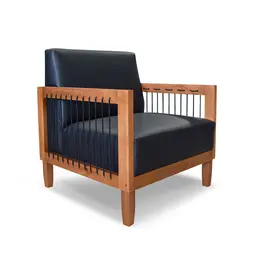 Poltrona Elisabeth Revestimento Sintético Preto e Madeira