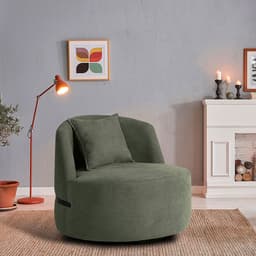 Poltrona Giratória Laila Bouclé Verde e Preto