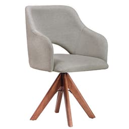 Poltrona Parma Giratória Linho Off White e Castanho