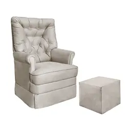 Poltrona para Amamentação Balanço com Puff Alana Suede Bege