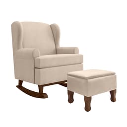 Poltrona para Amamentação Pé Canoa com Puff Maria Vitória Linho Bege