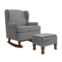 Poltrona para Amamentação Pé Canoa com Puff Maria Vitória Linho Cinza