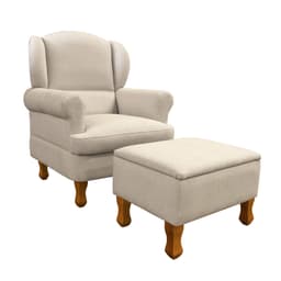 Poltrona para Amamentação com Puff Sabrina Linho Bege