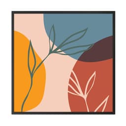 Quadro Abstrato Linhas Folhas II sem Vidro Colorido 60x60 cm