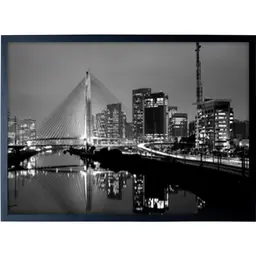Quadro Manual Canvas Cidade II com Vidro Preto e Branco 40x60 cm