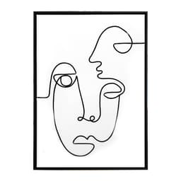 Quadro Manual Canvas Faces Linhas sem Vidro Preto e Branco 50x70 cm