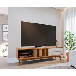 Rack Veneza 1 PT e 2 GV Freijó e Off White 200 cm