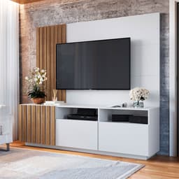 Rack com Painel para TV até 65 Polegadas Renesse Branco e Mel 180 cm