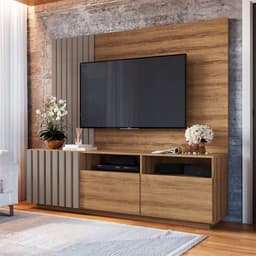 Rack com Painel para TV até 65 Polegadas Renesse Mel e Fumê 180 cm