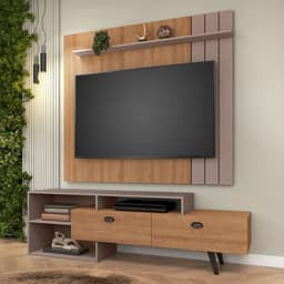 Rack com Painel para TV até 65 Polegadas Valencia Mel e Fendi 180 cm