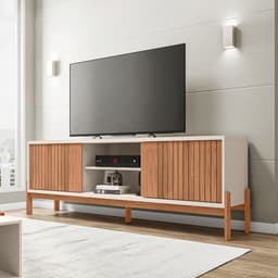 Rack para TV até 72 Polegadas Tannen 2 PT Off White e Freijó